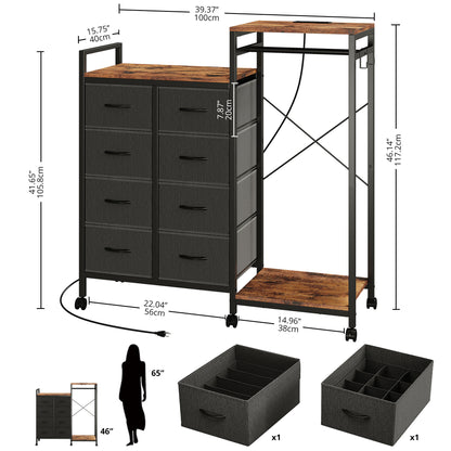 8 Drawers with LED Clothes Rack and Charging Station