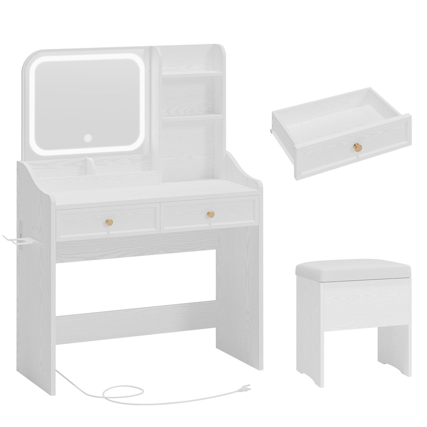 White Makeup Vanity Desk with Lighted Mirror