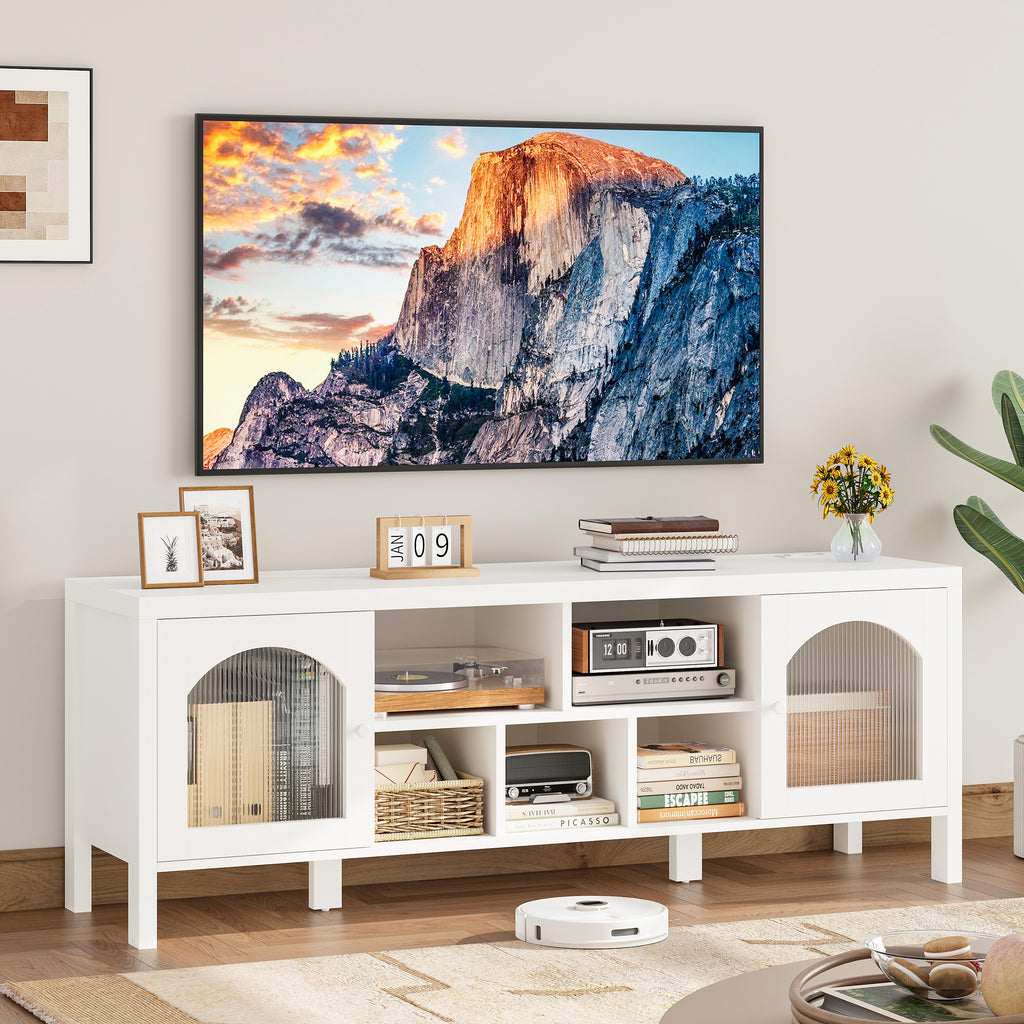 IRONCK LED TV Stand with Power Outlet and Storage Cabinet