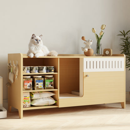 Cat Litter Box Furniture with 3 Tier Shelves