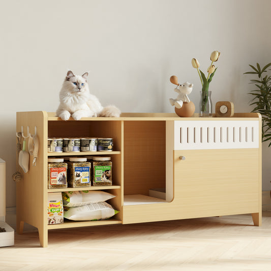 Cat Litter Box Furniture with 3 Tier Shelves