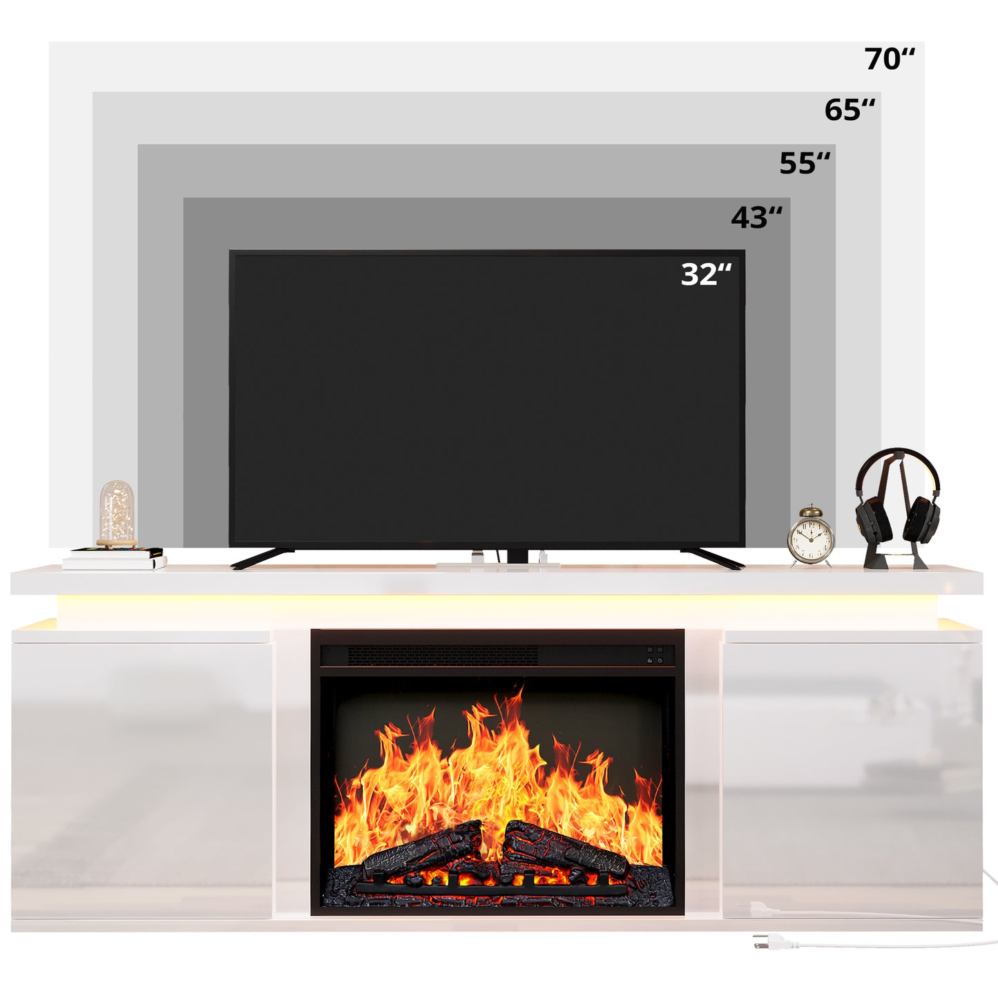 IRONCK White Fireplace TV Stand with Electric Fireplace