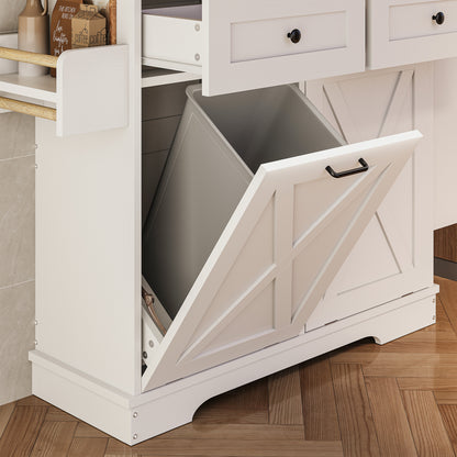 IRONCK Double Tilt Out Trash Cabinet with Drawers, Spice Rack and Towel Rack