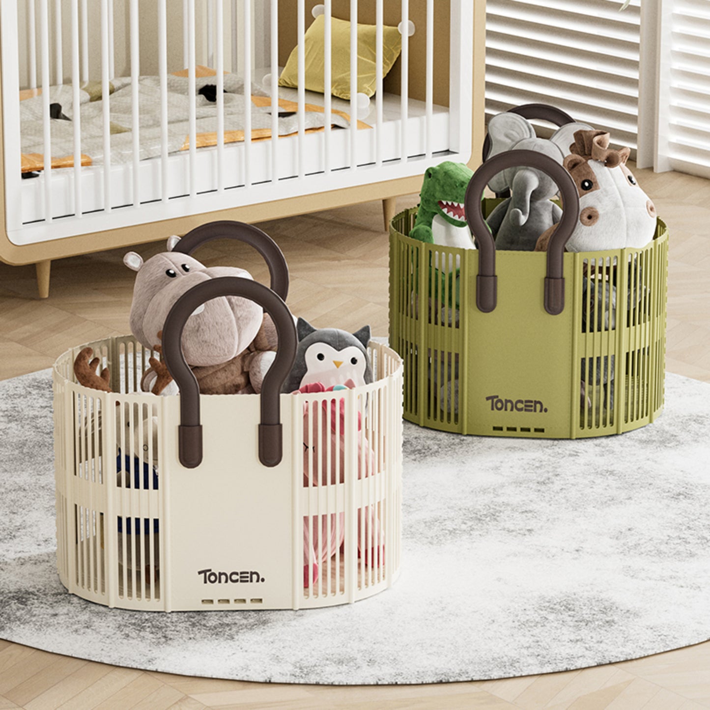 Foldable Toy Basket with Portable Handle