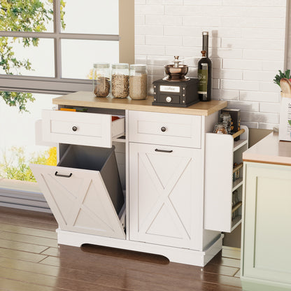 IRONCK Double Tilt Out Trash Cabinet with Drawers, Spice Rack and Towel Rack