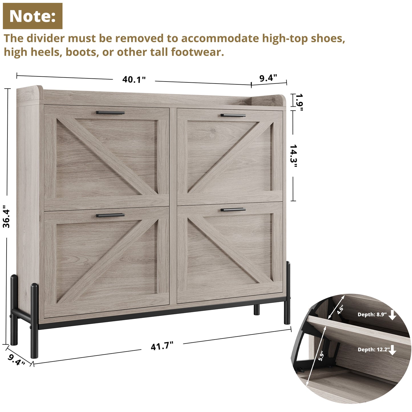 IRONCK Shoe Storage Cabinet with 4 Flip Drawers