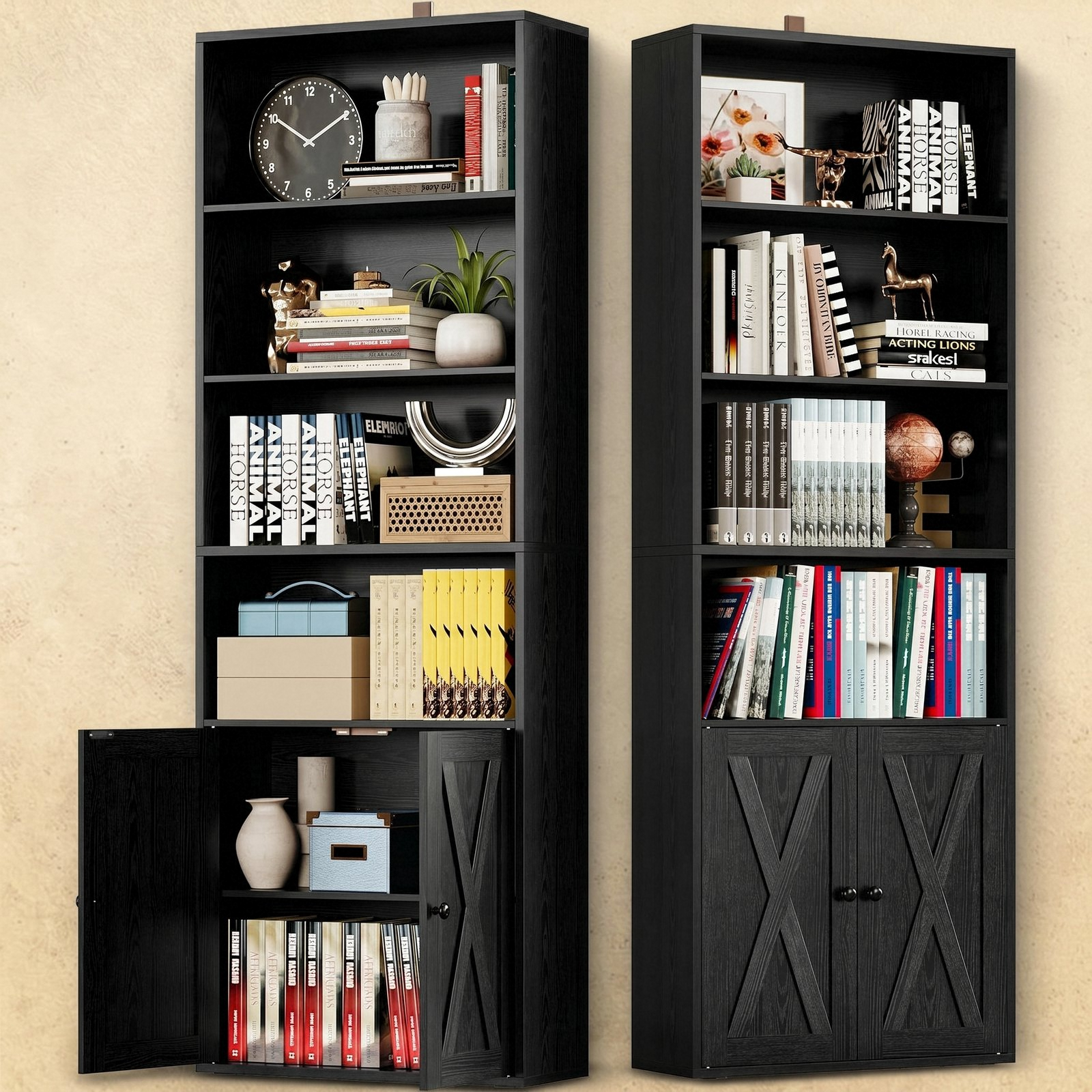 IRONCK Industrial Bookshelves and Bookcases with Doors Set of 2 Floor