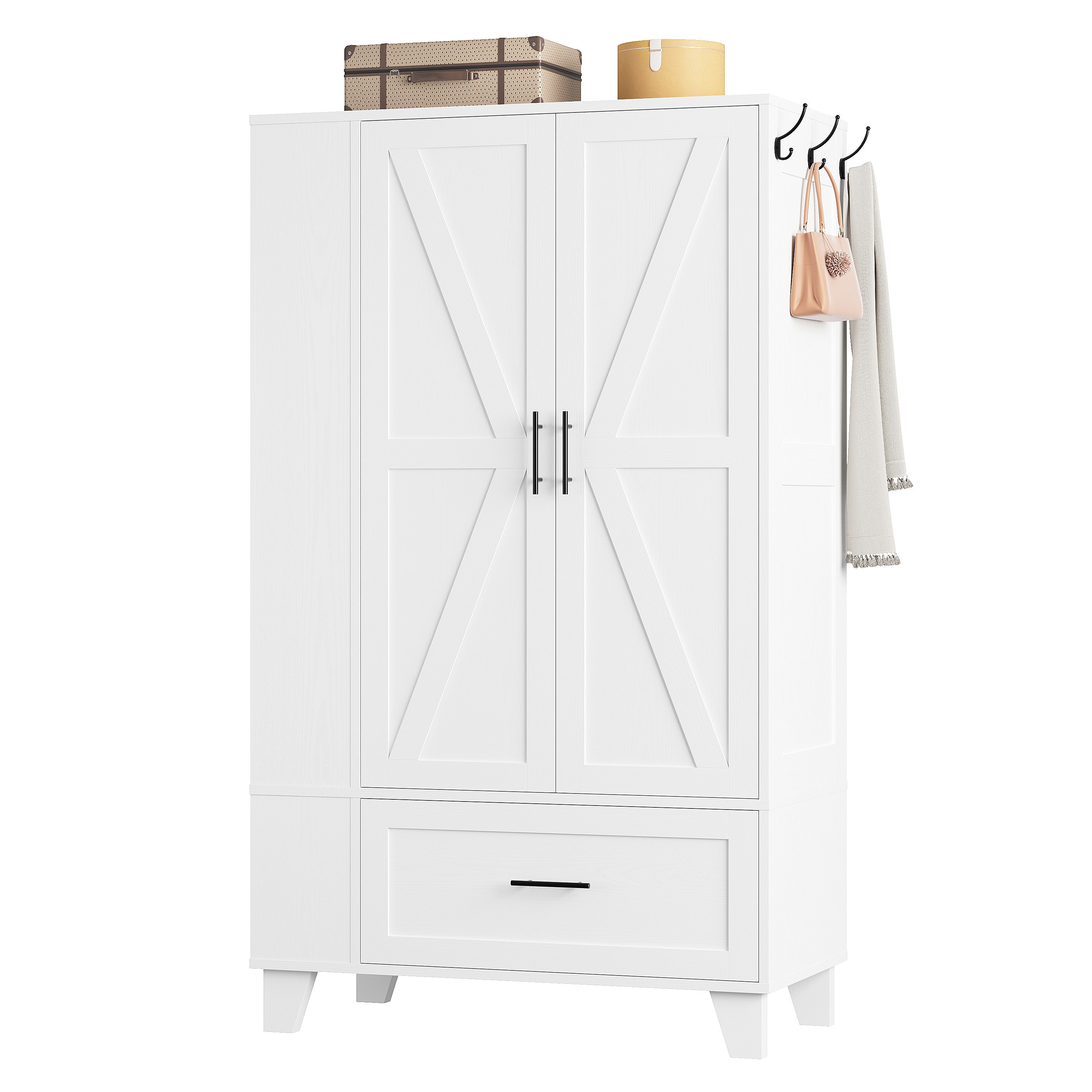 IRONCK Wood Armoire Wardrobe Closet with Mirror