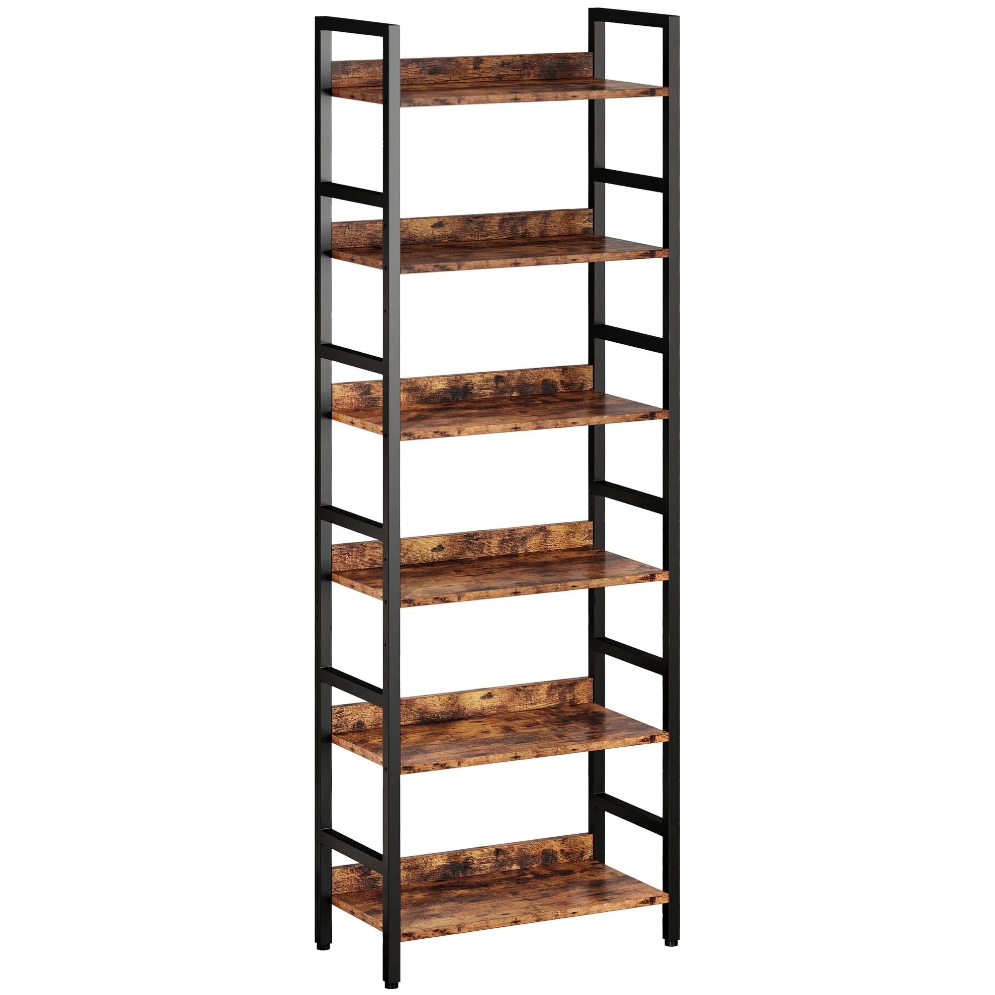 IRONCK Tall Bookshelf, 6 Tiers Metal and Wood Open Bookcase，Brown