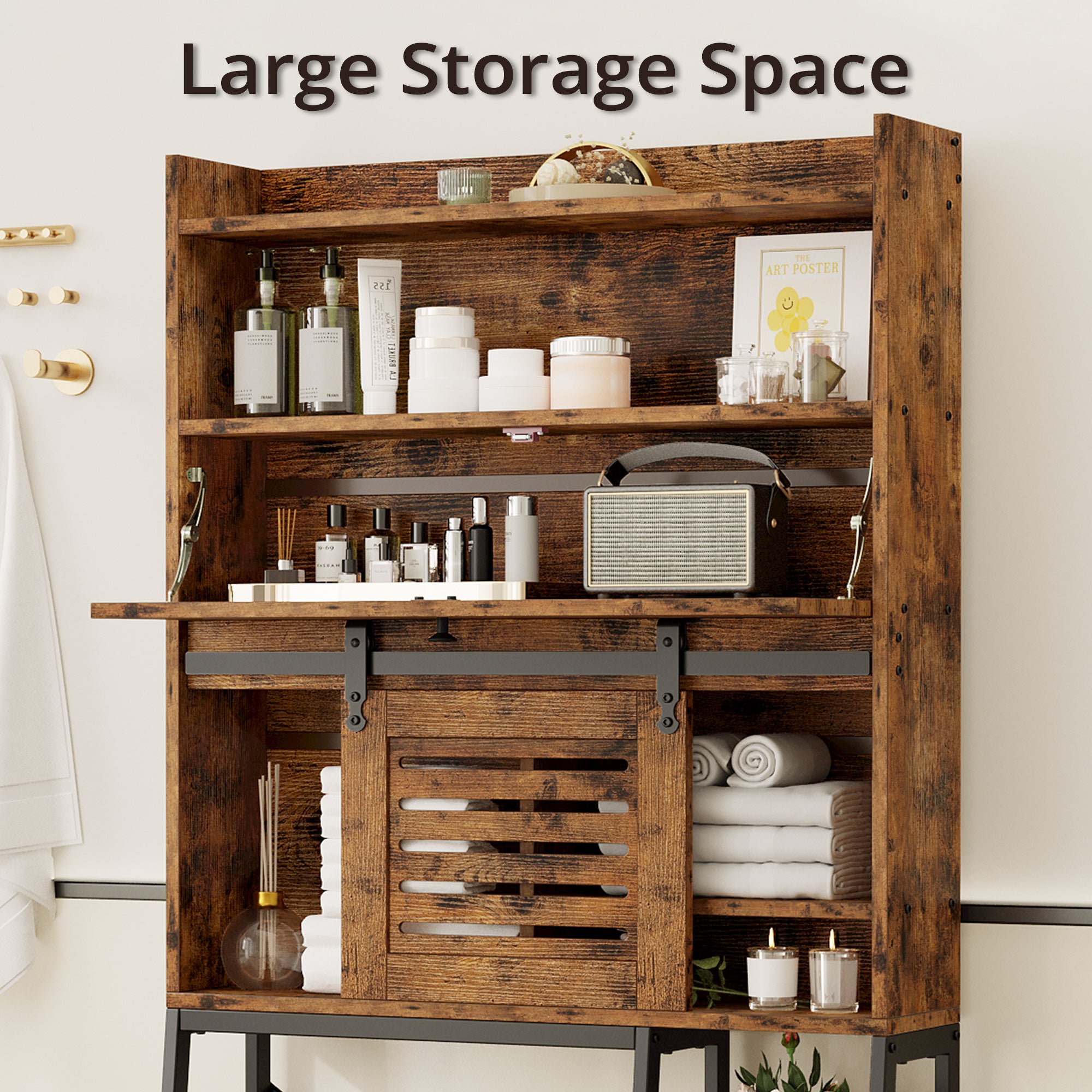 Bathroom Storage with Cabinet Vintage Brown