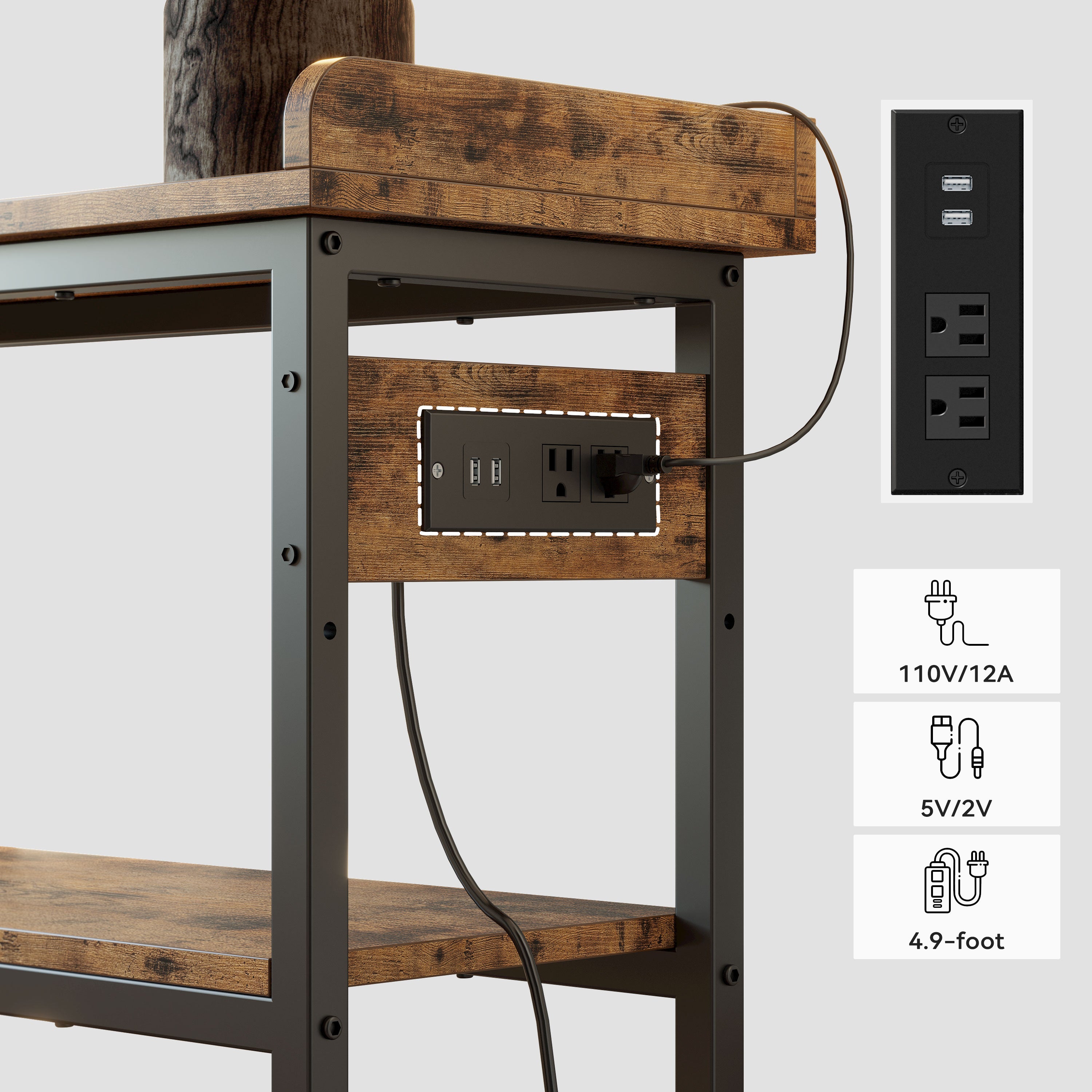 Entryway Table with Power Outlet 32 Inch