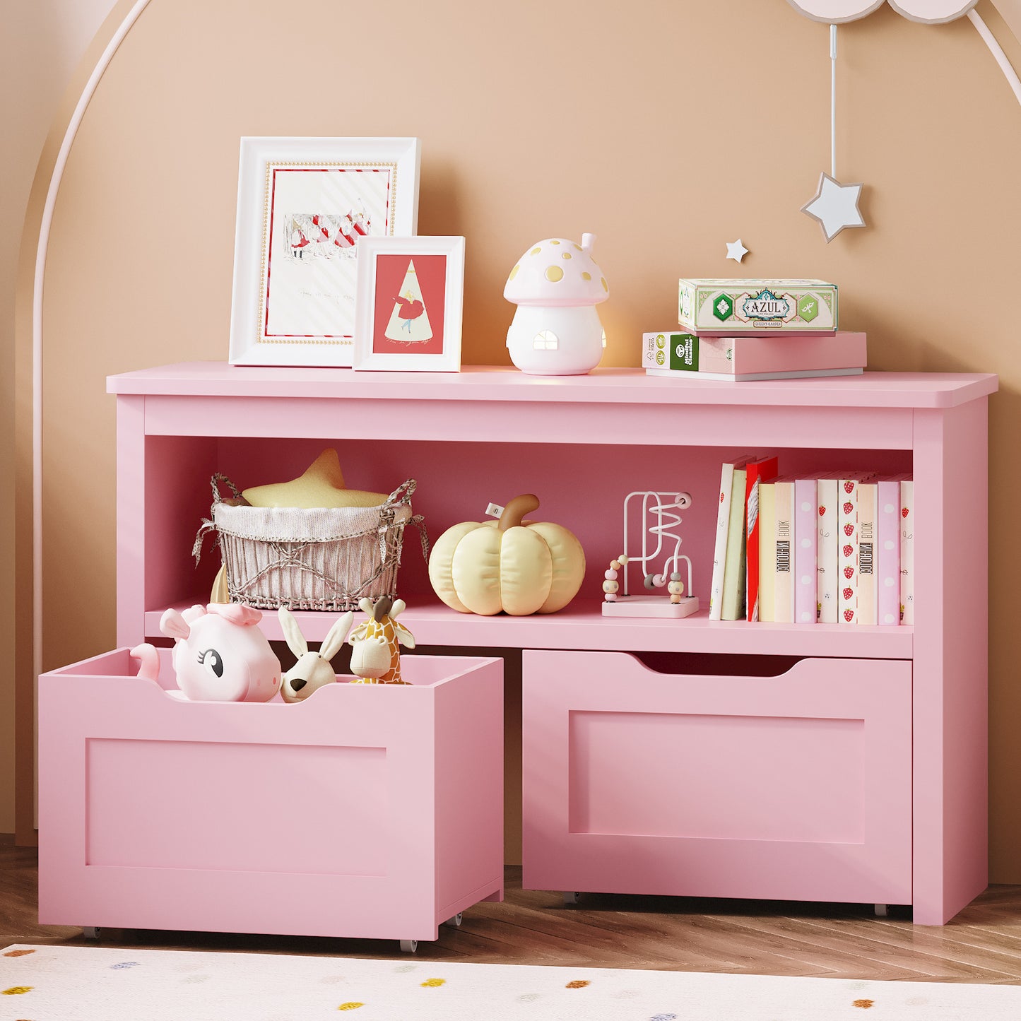 Toy Storage Organizer Wooden Bookshelf with Drawers Storage Chest