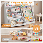 42 Inch Kids Bookshelf, 5 Layer Sling Kids Book Shelf for Kid Rooms, Baby Storage Book Rack, Wood Children Bookcase with Movable Drawer for Playroom, Nursery-Antique White