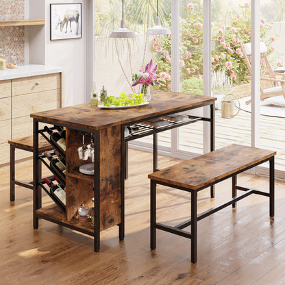 IRONCK 3PC Dining Table Set with 2 Benches