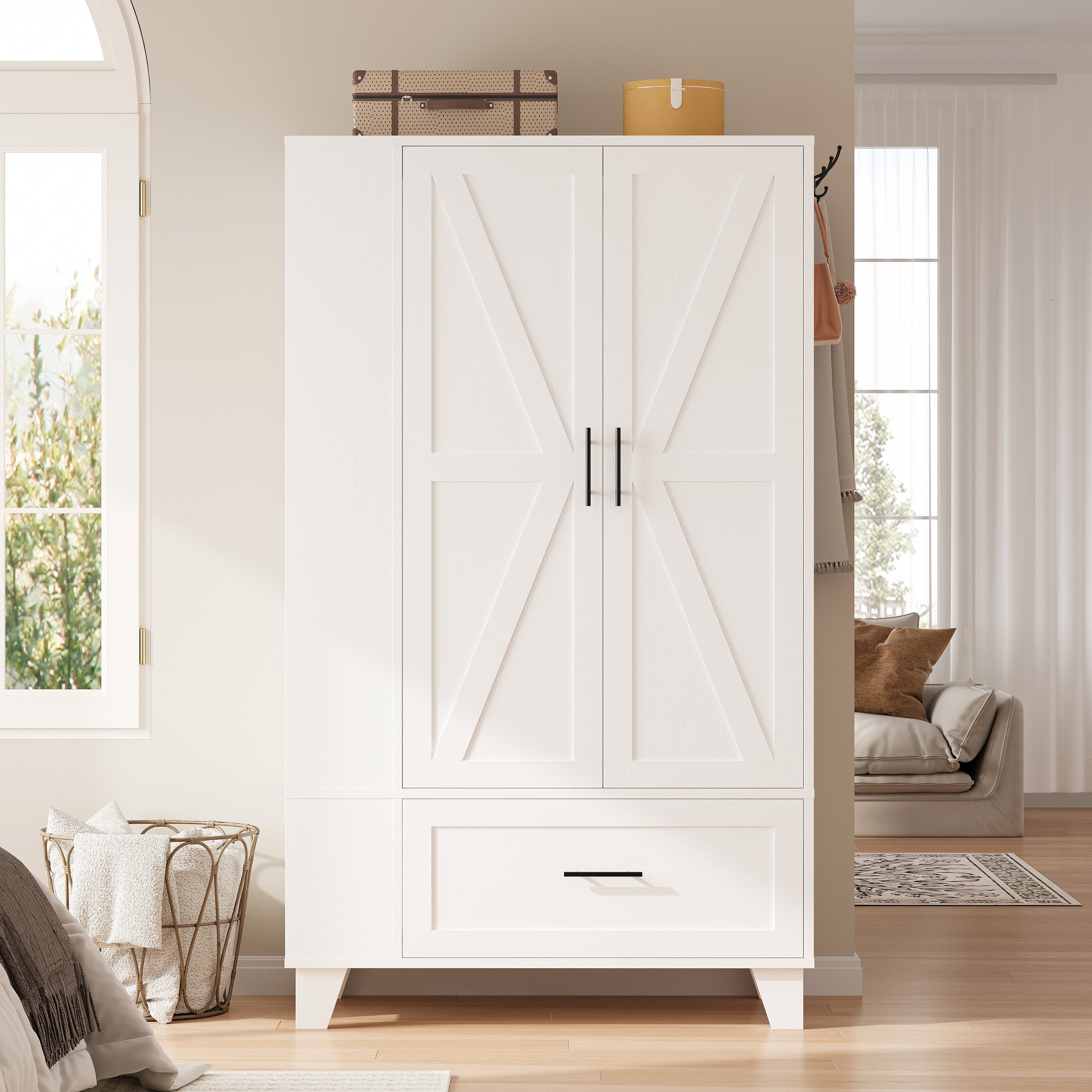 Wood Armoire Wardrobe Closet with Mirror