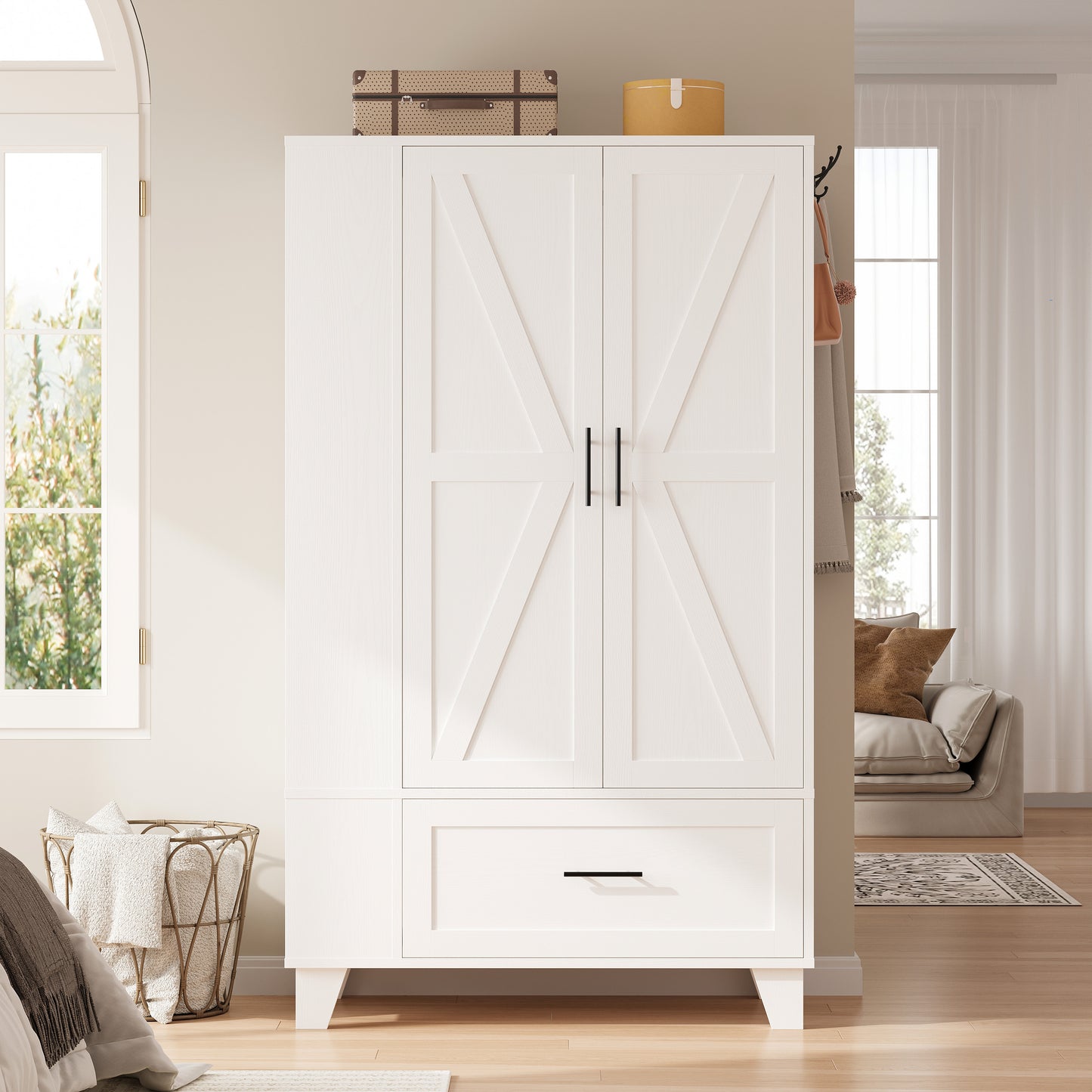IRONCK Wood Armoire Wardrobe Closet with Mirror