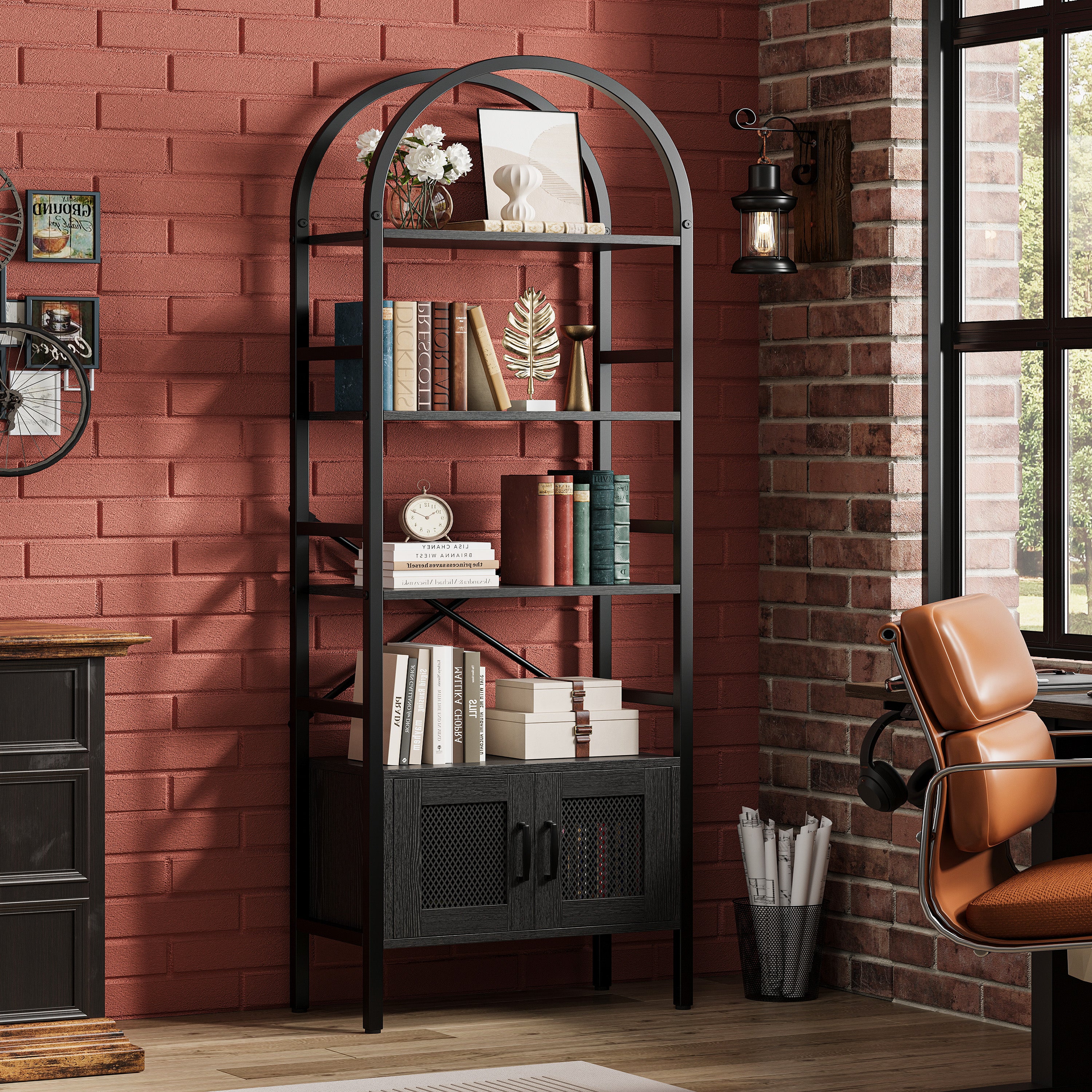 IRONCK 71" Tall Arched Bookshelf with Doors