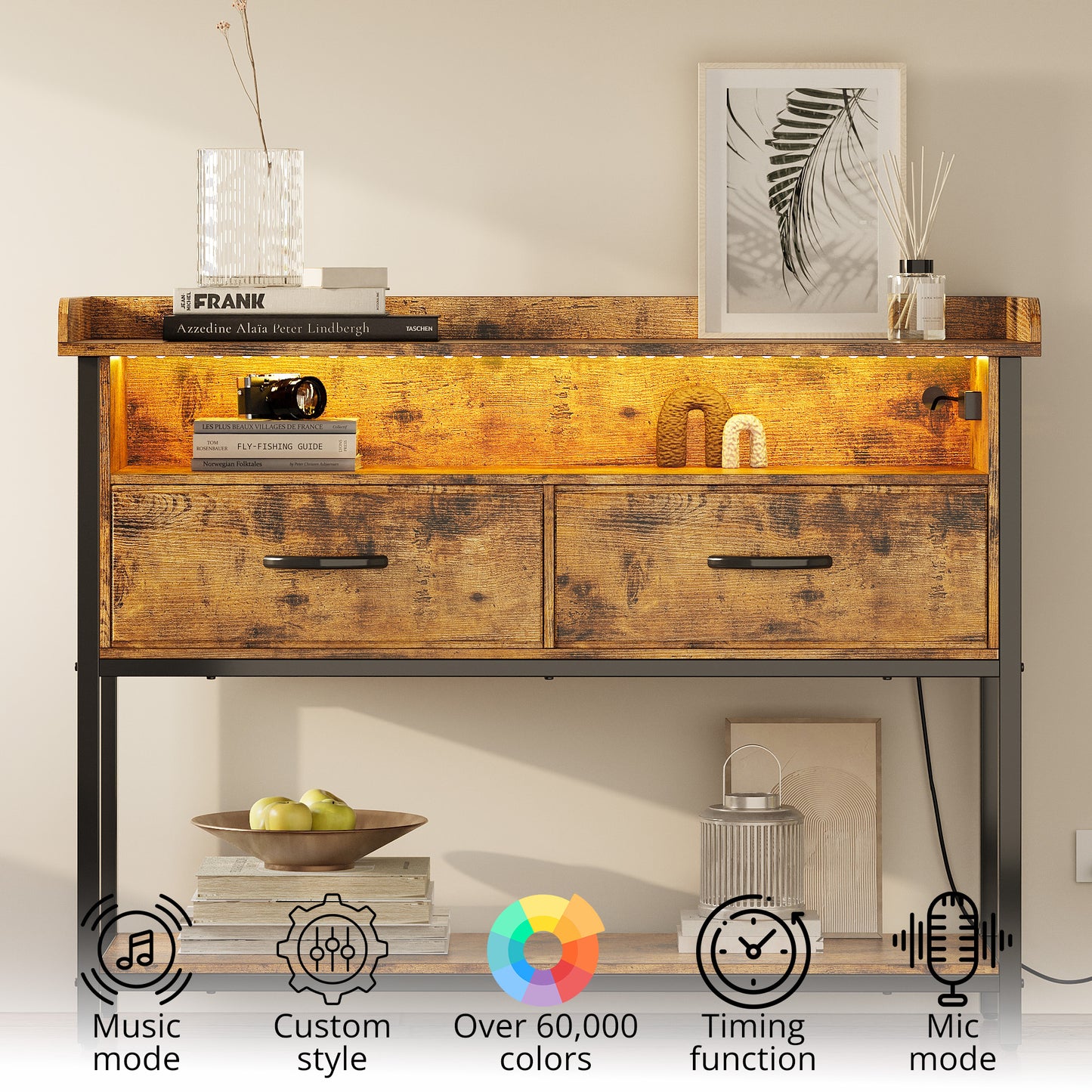 IRONCK LED Entryway Table with 2 Fabric Drawers