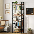 IRONCK Tall Bookshelf, 6 Tiers Metal and Wood Open Bookcase，Brown