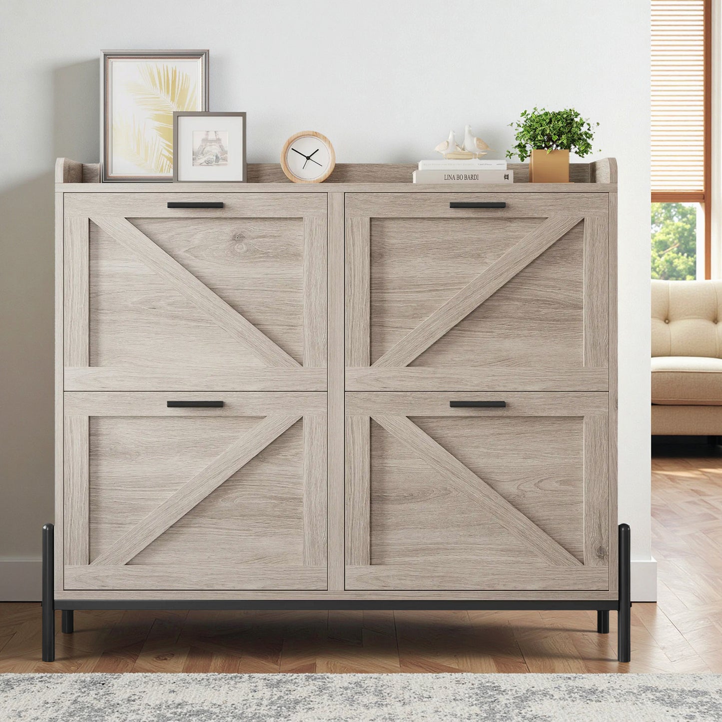 IRONCK Shoe Storage Cabinet with 4 Flip Drawers