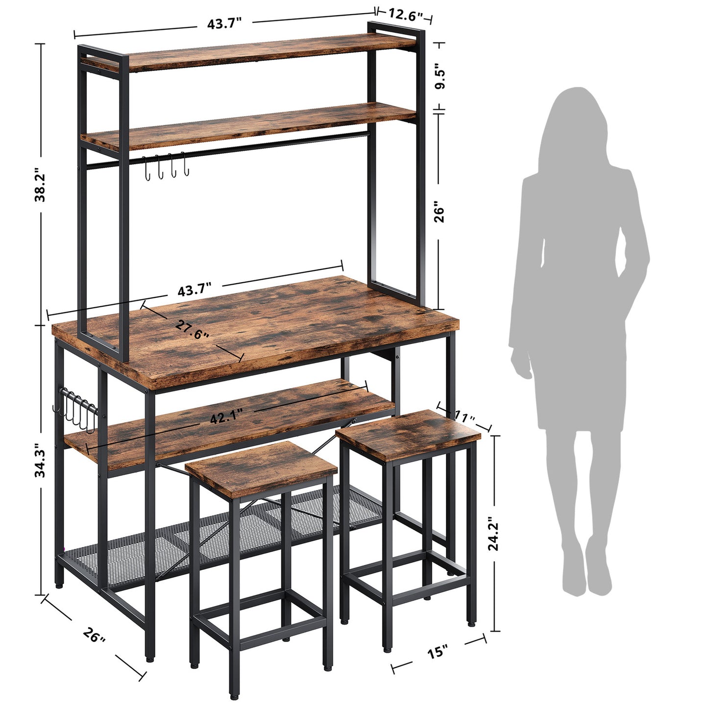 Dining Table Set with Storage and Power Outlet