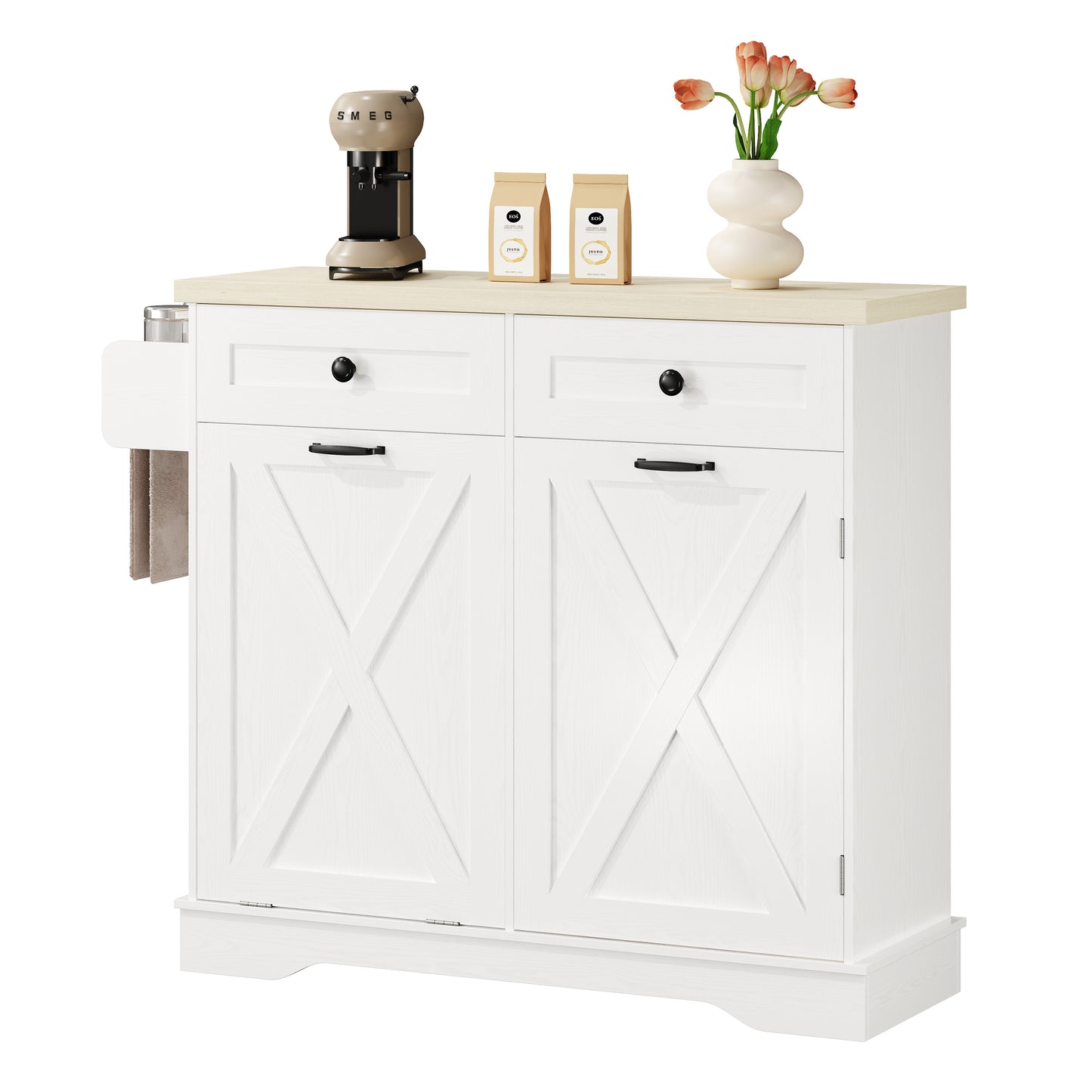 Farmhouse Kitchen Storage Cabinet with Trash Bin