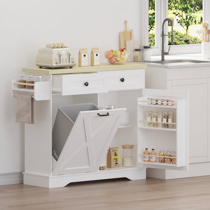 Farmhouse Kitchen Storage Cabinet with Trash Bin