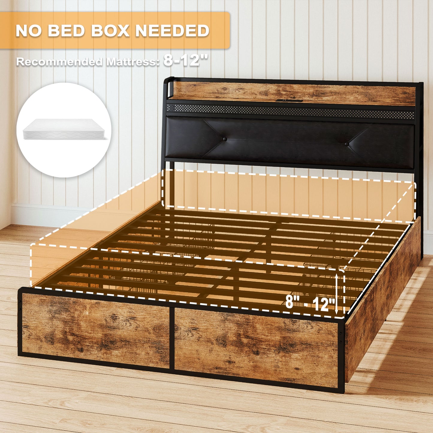 IRONCK LED Bed Frame with 4 Drawers