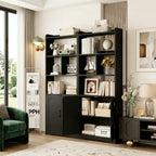 Freestanding 63" Tall Bookcase, Wood Display Storage Cabinet with Closed Doors & Open Shelves for Living Room, Home Office & Bedroom, Black