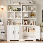 Freestanding 63" Tall Bookcase, Wood Display Storage Cabinet with Closed Doors & Open Shelves for Living Room, Home Office & Bedroom, Black