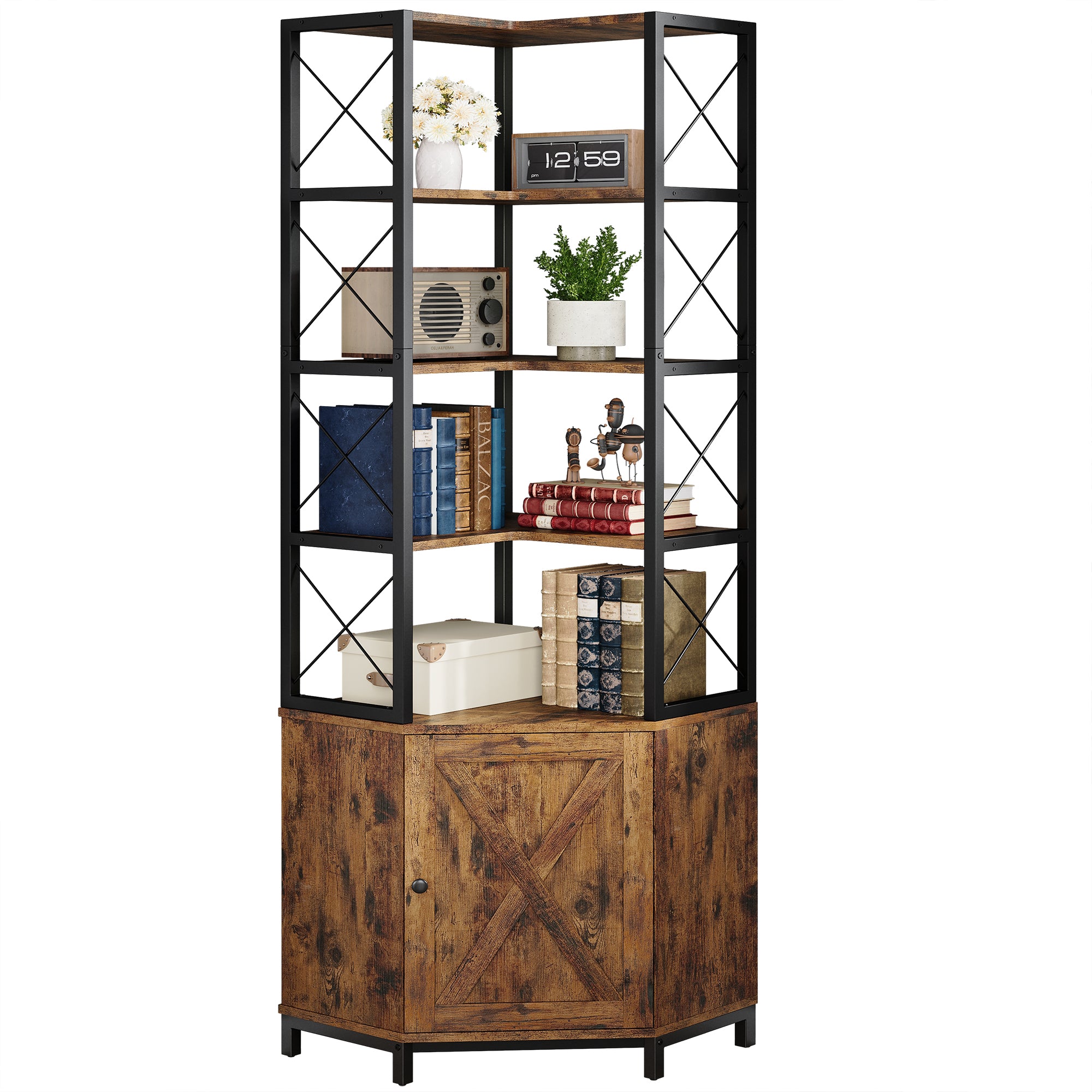IRONCK 77.9" Tall Corner Bookshelf with Door Cabinet