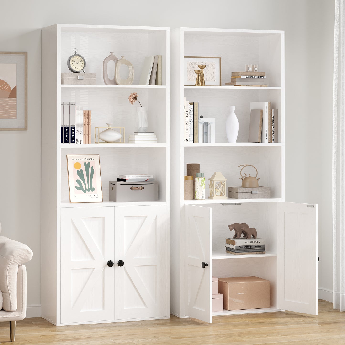 Farmhouse Bookcases and Bookshelves with Doors