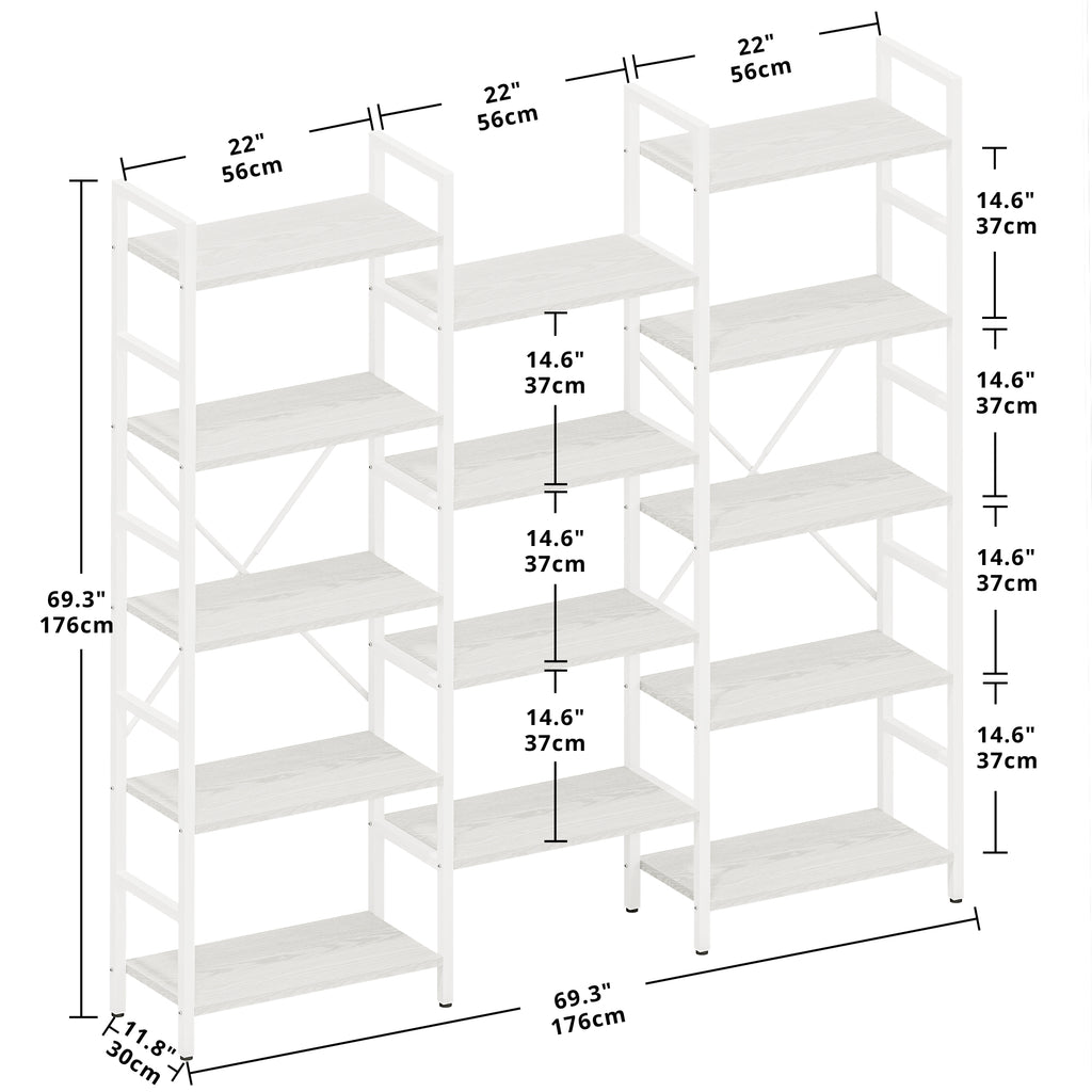 Triple Wide 5 Tiers Industrial Bookshelf