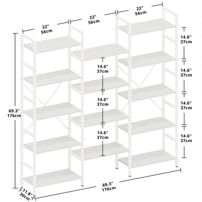 Triple Wide 5 Tiers Industrial Bookshelf