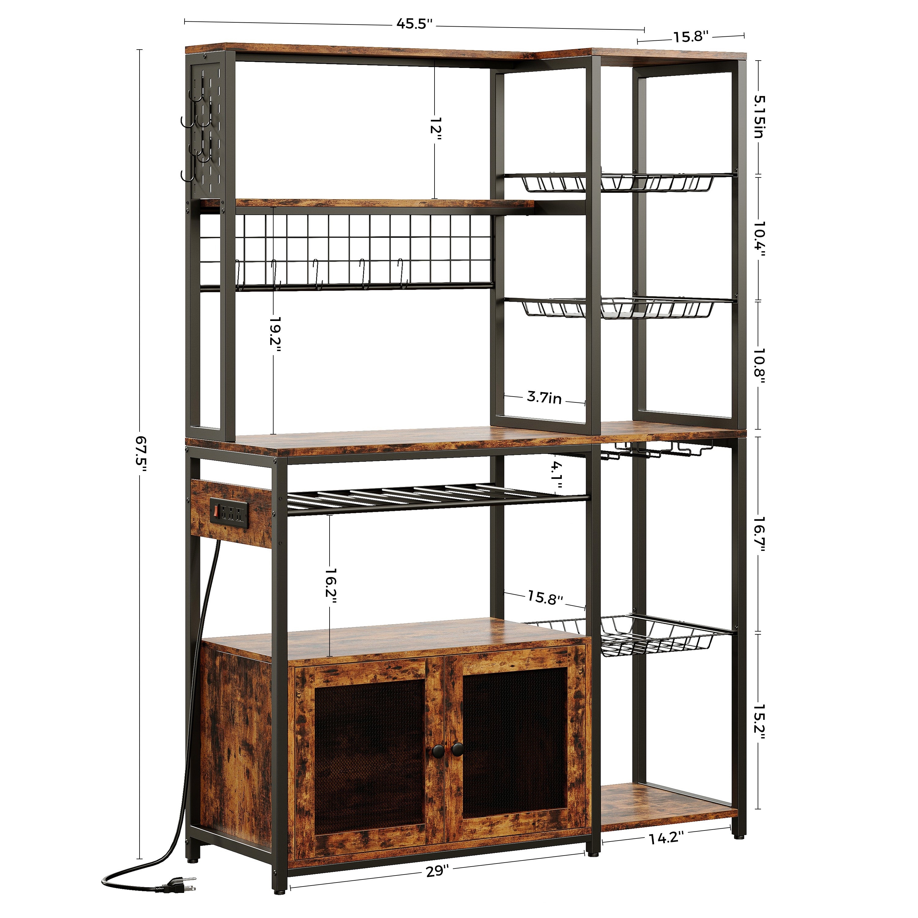 IRONCK 45.5" Wide Large Bakers Rack with Power Outlets