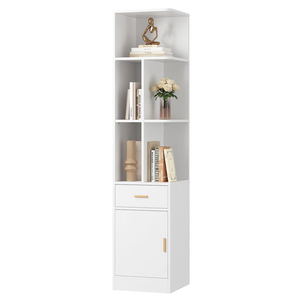 IRONCK Corner Bookshelf with Drawer and Storage Cabinet