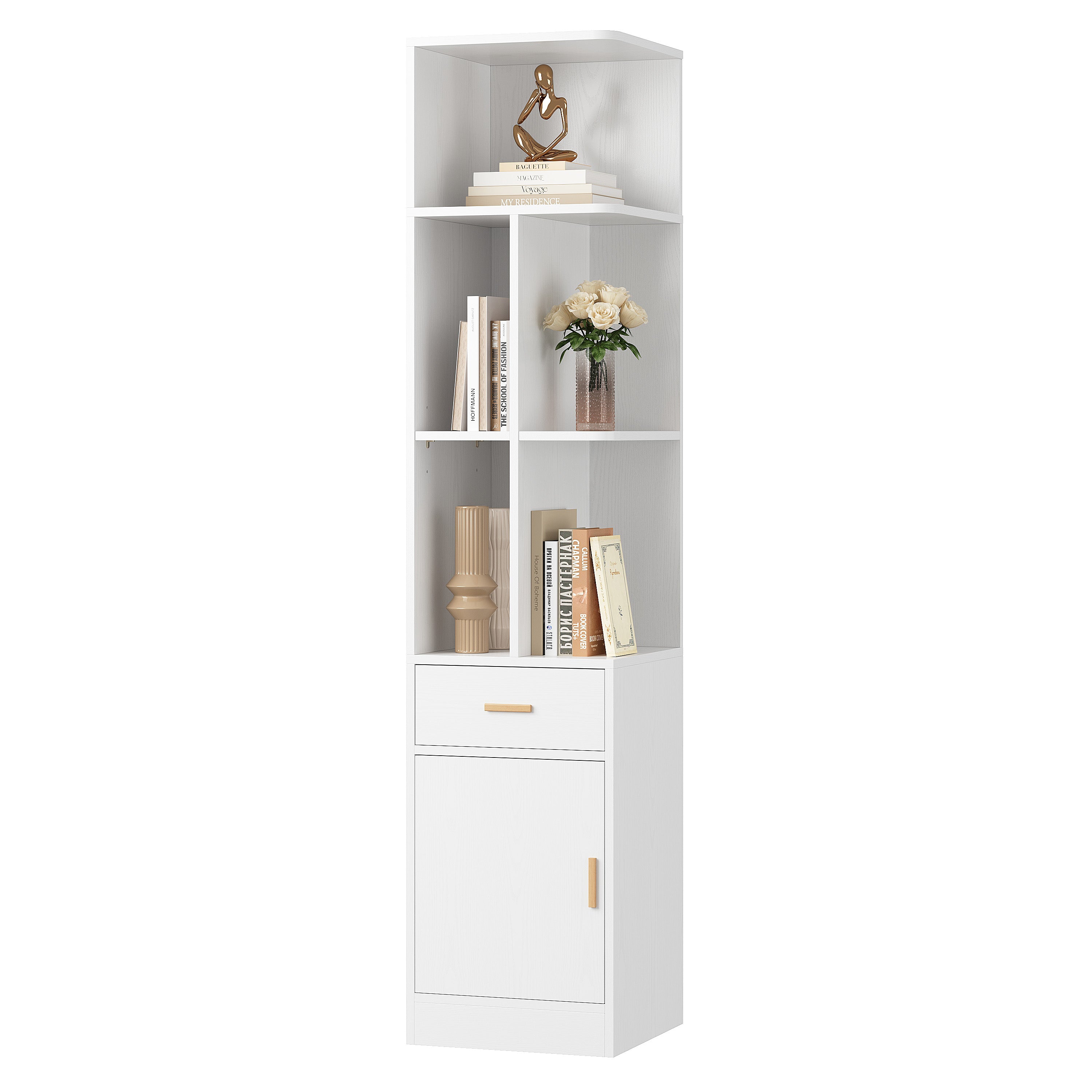 IRONCK Corner Bookshelf with Drawer and Storage Cabinet