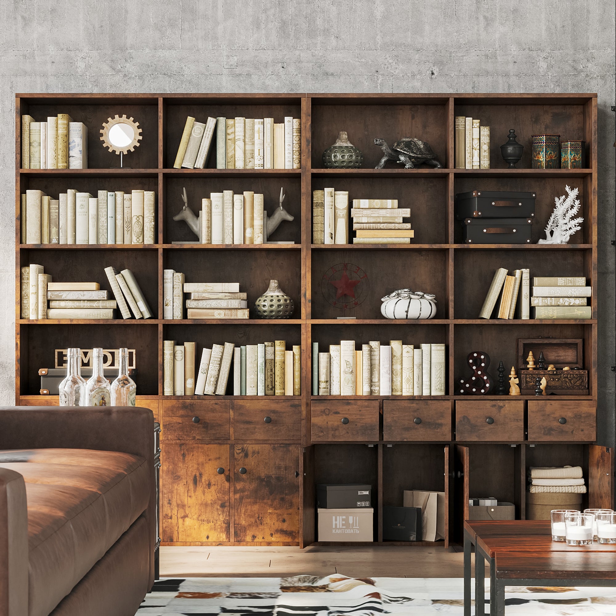 IRONCK Bookcase with 4 Drawers and 4 Doors