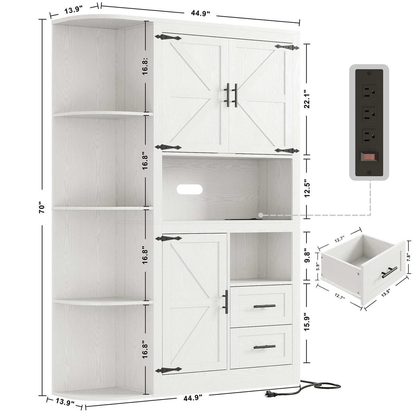 Storage Cabinet with Power Outlets, White