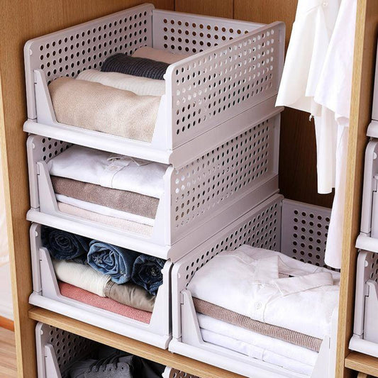 Stackable Foldable Storage Rack for Space-Saving Organization, Ideal for Shoes, Clothes with Sturdy Waterproof Plastic and Smooth Sliding Drawers