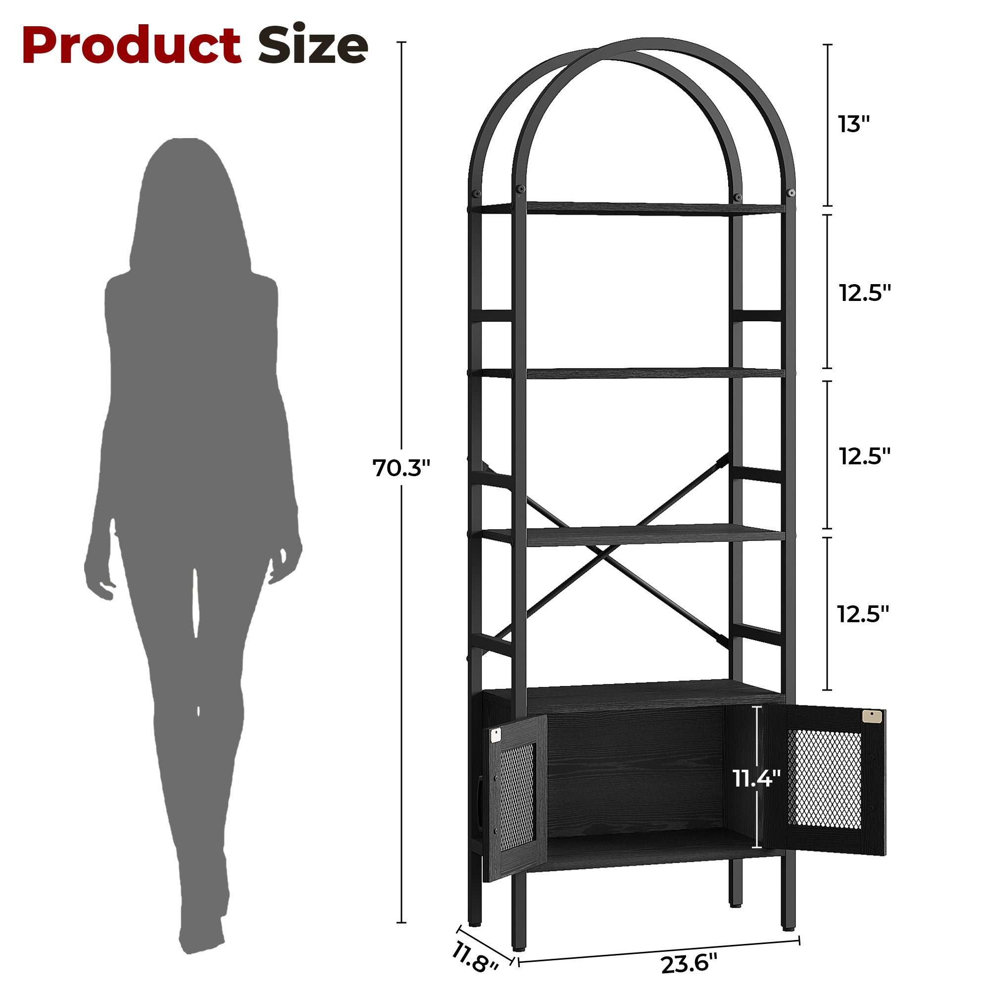 70.3" Tall Arched Bookshelf