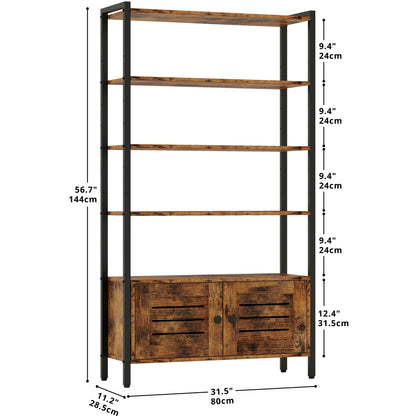 4 Tier Industrial Bookcase with Doors