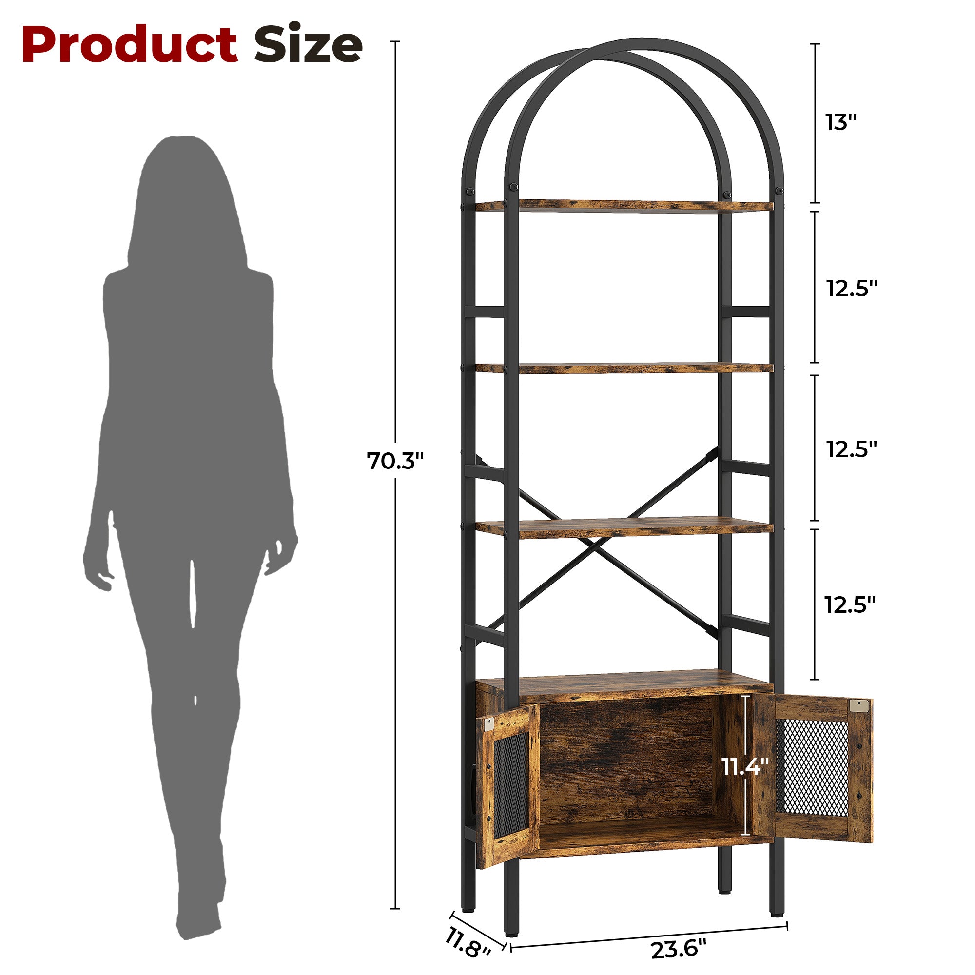 70.3" Tall Arched Bookshelf