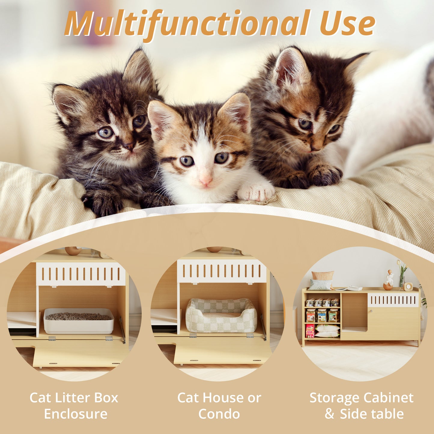 Cat Litter Box Furniture with 3 Tier Shelves