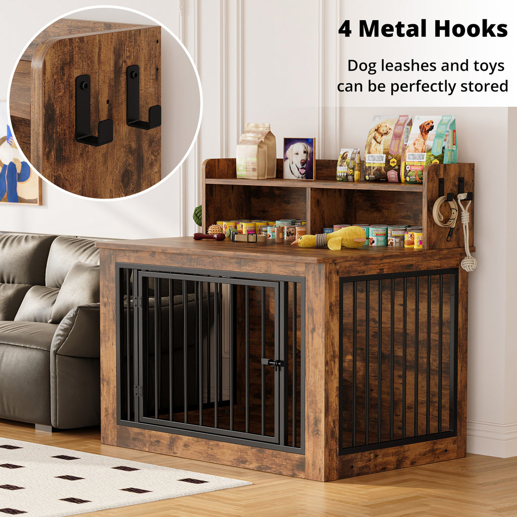 IRONCK Dog Crate Furniture – Wooden Dog  Crate Fuwith Storage Shelf