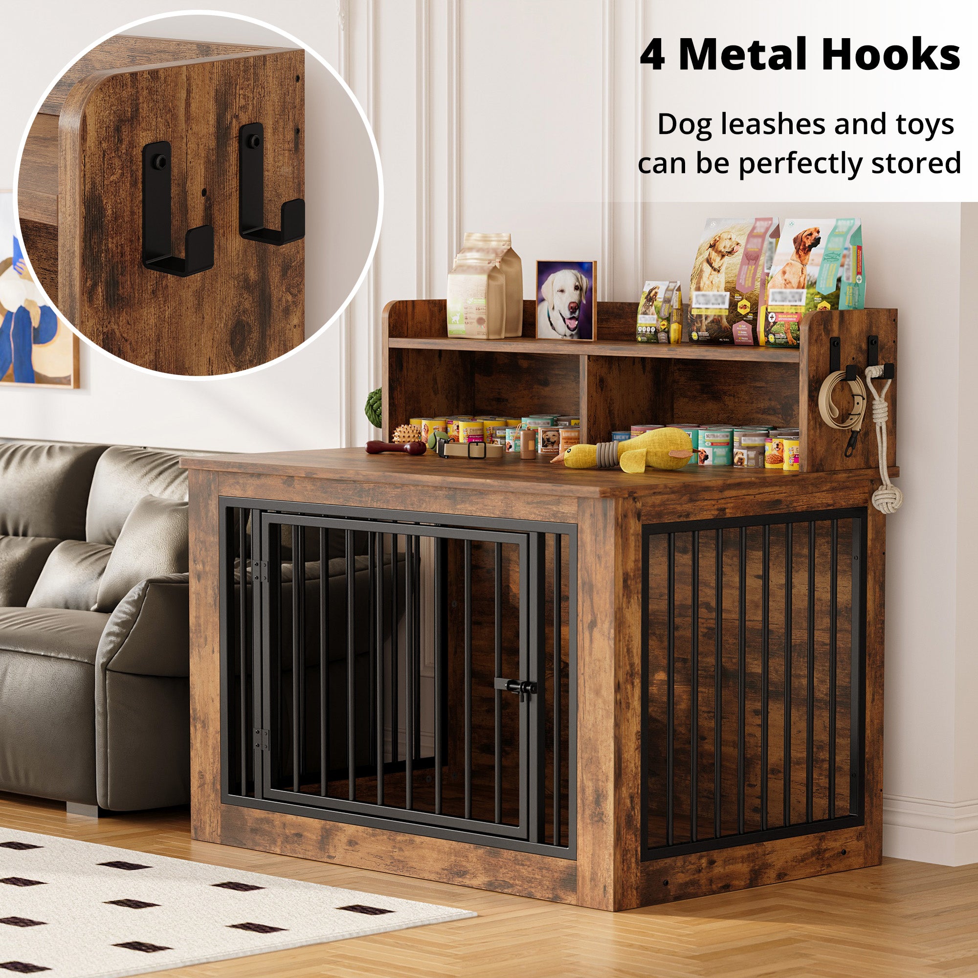IRONCK Dog Crate Furniture – Wooden Dog  Crate Fuwith Storage Shelf