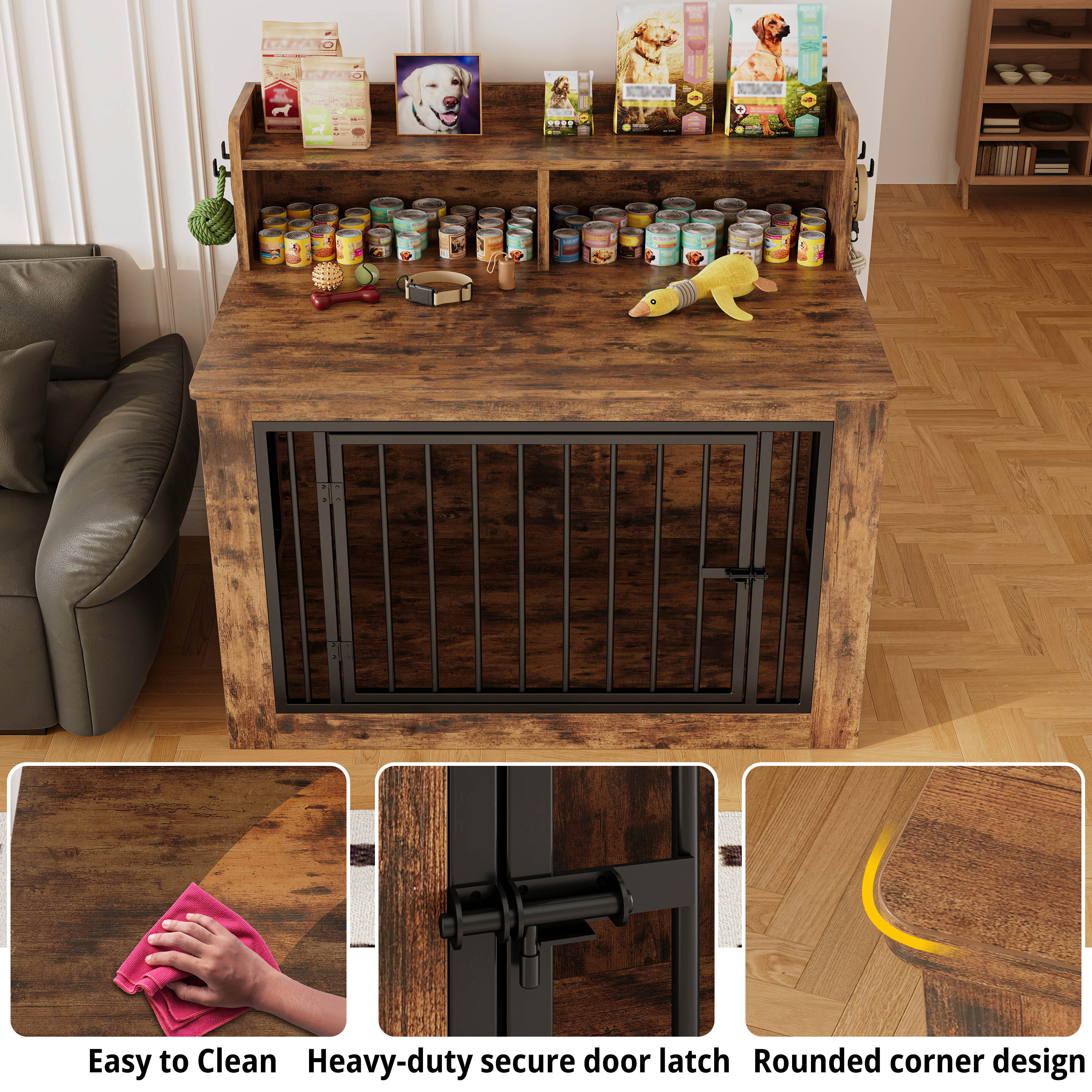 IRONCK Dog Crate Furniture – Wooden Dog  Crate Fuwith Storage Shelf