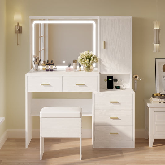 Makeup Vanity Desk Set with Lighted Mirror and Charging Station