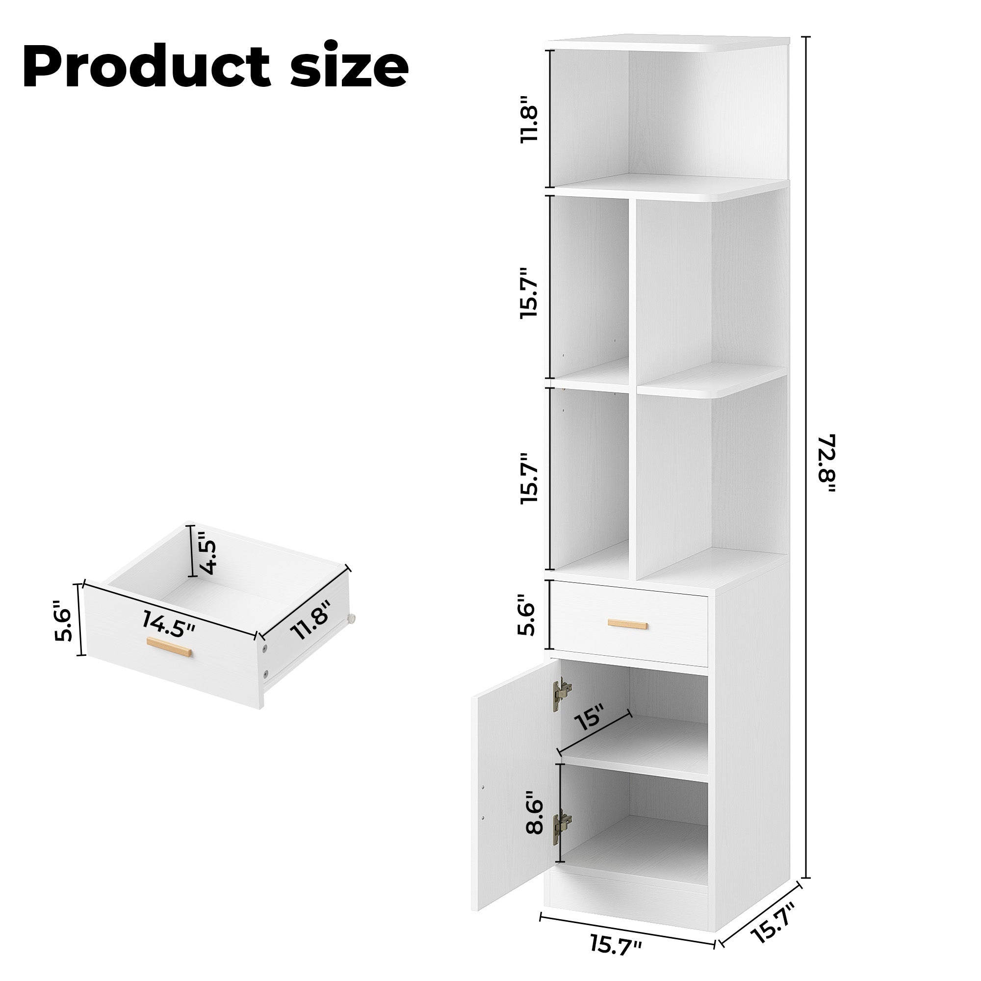 IRONCK Corner Bookshelf with Drawer and Storage Cabinet