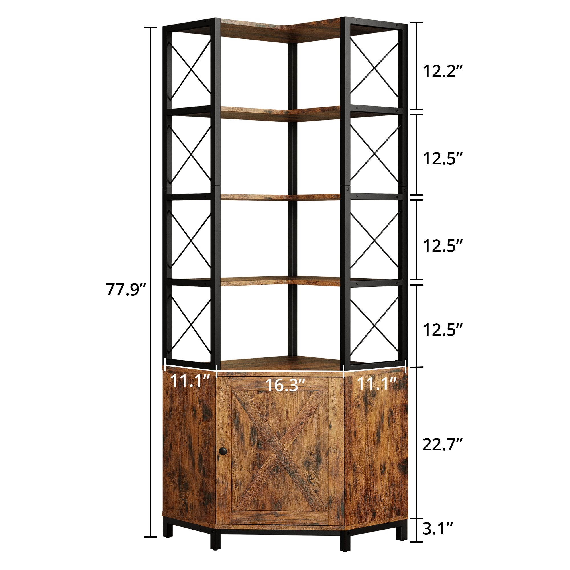 IRONCK 77.9" Tall Corner Bookshelf with Door Cabinet